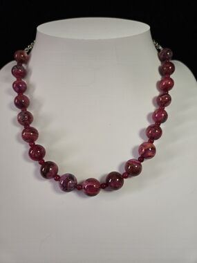 Elegant Pink Crazy Lace Agate And Ruby Necklace